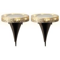 Grondspot solar tuinverlichting - 2x - mozaiek - grijs - D12 x H13 cm - prikspot