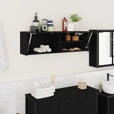 Badkamerwandkast 100x25x30 cm bewerkt hout zwart