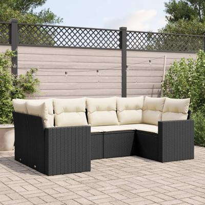 6-delige Loungeset met kussens poly rattan zwart