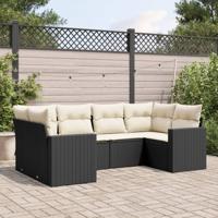 6-delige Loungeset met kussens poly rattan zwart