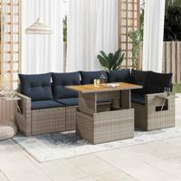 6-delige Loungeset met kussens poly rattan grijs