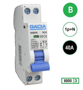 40A GACIA installatieautomaat M80N-B40 1p+n B40 6kA (18mm)