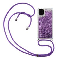 Lunso iPhone 12 Pro Max - Backcover hoes met koord - Glitter Paars