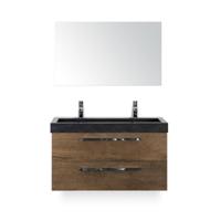 Seville Badmeubelset 100 cm - Tabacco - Wastafel Hardsteen Wit Lucca 2 kraangaten - met Spiegel