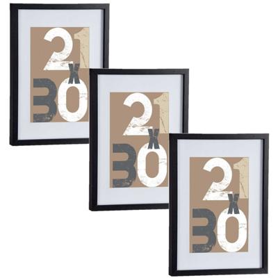 3x stuks houten fotolijst - zwart - 30 x 40 cm - fotolijstje - met passe-partout - decoratie