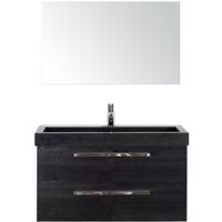 Seville Badmeubelset 100 cm - Black Oak - Wastafel Hardsteen Wit Lucca met Spiegel