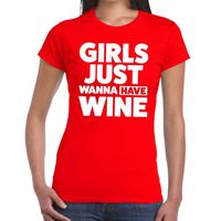 Girls Just Wanna Have Wine tekst t-shirt rood dames