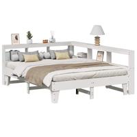 Bed met boekenkast zonder matras grenenhout wit 140x200 cm