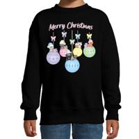 Kersttrui / sweater voor jongens/meisjes - zwart - kerstballen - poesjes - Merry Christmas