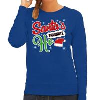 Foute Kersttrui - sweater - Santa his favorite Ho - blauw - voor dames - kerstkleding