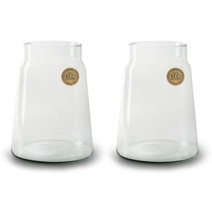 Set van 2x stuks bloemenvazen - Eco glas transparant - H25 x D19 cm