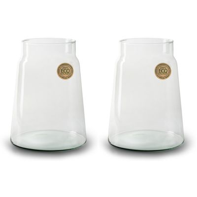 Set van 2x stuks bloemenvazen - Eco glas transparant - H25 x D19 cm