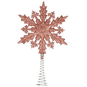 Kunststof kerstboom platte sneeuwvlok piek glitter donker roze/rose 20 cm