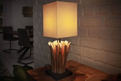 Handgemaakte drijfhout tafellamp EUPHORIA 45cm beige met linnen kap - 36967