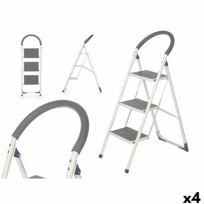 Opvouwbare ladder met 3 tredes Kipit 10109 Grijs Staal 38 x 117 x 5 cm (4 Stuks)