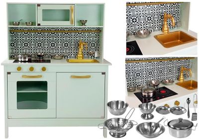 Viking Choice Kinderkeuken met metalen pannenset - mint groen - 72 x 30 x 90 cm Viking Choice Kinderkeuken met metalen pannenset - mint groen - 72 x 30 x 90 cm