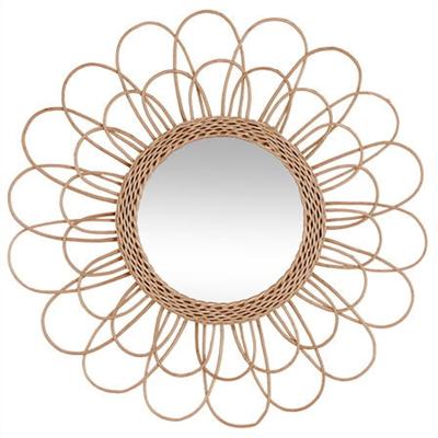 Wandspiegel Caya - Boho/ibiza stijl - bloemdesign - rotan - lichtbruin - rond - 56 cm