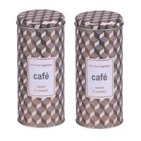 Koffie pads bewaarblik - 2x - metaal - retro print - 8 x 18 cm - koffiepads