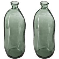 Atmosphera bloemenvaas - 2x - Organische fles vorm - groen transparant - glas - H36 x D15 cm - Vazen