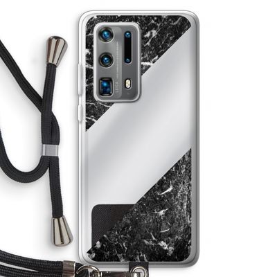 Zwart marmer: Huawei P40 Pro Plus Transparant Hoesje met koord