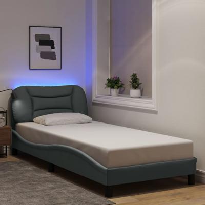 Bedframe met LED zonder matras 90x200 cm stof lichtgrijs