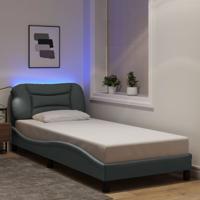 Bedframe met LED zonder matras 90x200 cm stof lichtgrijs