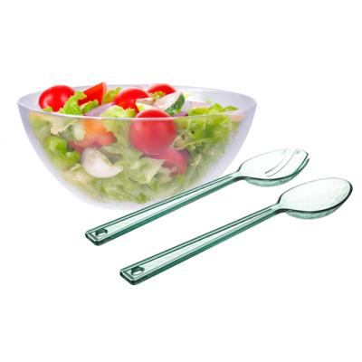 Salade serveer schaal - transparant - kunststof - Dia 27 cm - met sla couvert/bestek