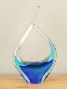 Glassculptuur aqua/kobalt 24 cm. 2009RF