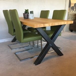 Set van 4 leren eetkamerstoelen - met sledepoot - groen leer - Echt leer, Industrieel, ontdek de vele Leersoorten en Kleuren bij ShopX