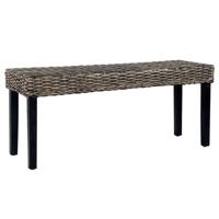 Bankje 110 cm natuurlijk kubu rattan en massief mahoniehout zwart