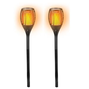 2x Solar LED tuinfakkels zwart 77 cm