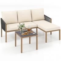 3-delige Tuinmeubelset Tuinset met Bijzettafel Balkonmeubelset met Metalen Frame Tuinlounge-set met Kussens