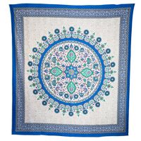 Authentiek Mandala Wandkleed Katoen Blauw Cirkel met Bloemen (206 x 226 cm)