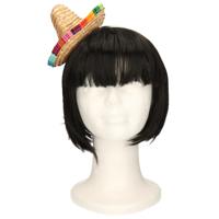 Mexicaanse mini Sombrero hoedje op diadeem - carnaval/verkleed accessoires - multi kleuren - stro - thumbnail