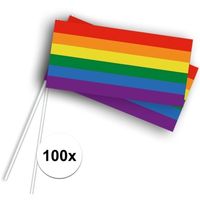 100x Zwaaivlaggetjes/handvlaggetjes met regenboog - thumbnail