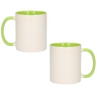 2x Wit met groene koffiemokken zonder bedrukking - thumbnail