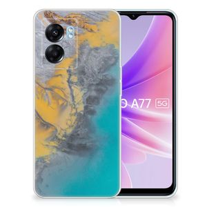 OPPO A77 | A57 5G TPU Siliconen Hoesje Marble Blue Gold