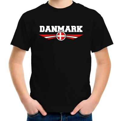 Denemarken landen supporters t-shirt - zwart - kinderen - Fan kleding - EK / WK / Olympische spelen