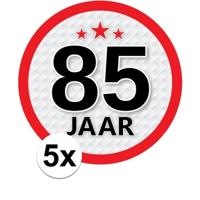 5x 85 jaar leeftijd sticker - rond - dia 15 cm - 85 jaar verjaardag/jubileum/leeftijd versiering