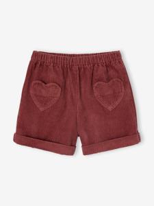 Short van velours met hartvormige zakken voor meisjes, gemakkelijk aan te trekken. oudroze