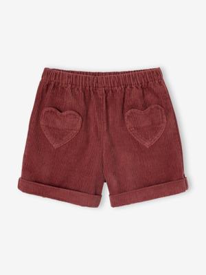 Short van velours met hartvormige zakken voor meisjes, gemakkelijk aan te trekken. oudroze