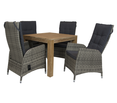 Alberto teak tuintafel 92.5 x 92.5 met Qopps Manhattan verstelbare tuinstoel