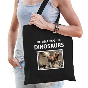 Carnotaurus dinosaurus tasje zwart volwassenen en kinderen - amazing dinosaurs kado boodschappen tas