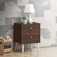 Nachtkastje met 2 Laden Houten Ladekastje 2-Lade Bank Bijzettafel met Massief Rubber Houten Poten Walnoot/Wit/Zwart