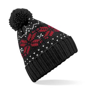 Gebreide Nordic wintermuts met pompom - zwart/rood - volwassenen - Damesmutsen - herenmutsen