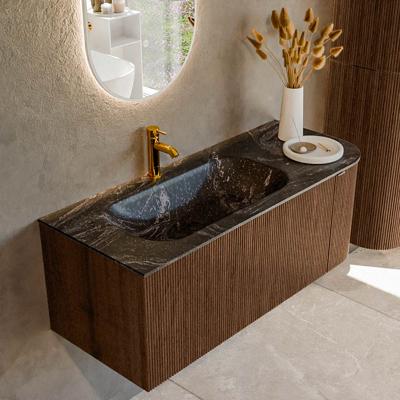 Badmeubel Mondiaz Kurve-Dlux | 115 cm | Meubelkleur Walnut | Wastafelkleur Lava | Solid surface | Links spoelbak | 1 kraangat
