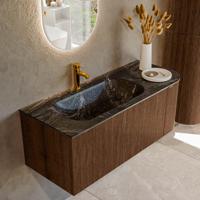 Badmeubel Mondiaz Kurve-Dlux | 115 cm | Meubelkleur Walnut | Wastafelkleur Lava | Solid surface | Links spoelbak | 1 kraangat