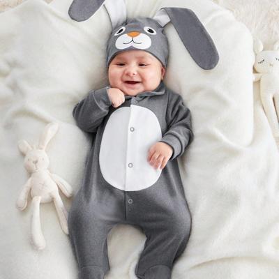 Baby Boy Cartoon Graphic 3D Ear Design Footed Jumpsuit & Hat Grey / 6-9M