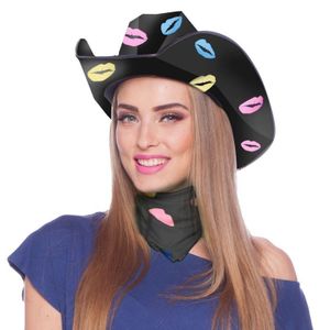 Zwarte sjaaltje/bandana met lippen/kusjes voor dames   -