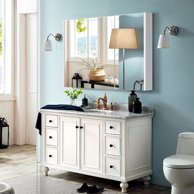 Drie Spiegels Badkamermeubel Badkamer Wandkast met Verstelbare Planken 90 x 11 x 65 cm Wit
